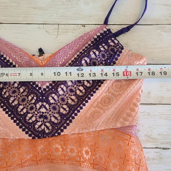 Anthropologie Maeve Lace Summer Cottage Midi Dress 10 Feminine Orange Pink Purpl - Picture 6 of 10
